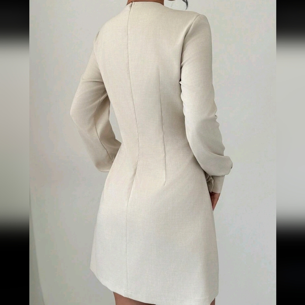 Women's Casual Color Block Drawstring Long Sleeve Dress, Spring/Fall - Picture 4 of 4